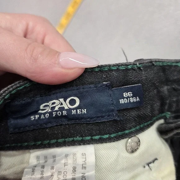 SPAO Jeans Mens 34x26 Black Tapered Selvedge Denim Zip Fly Stretch Casual Pants